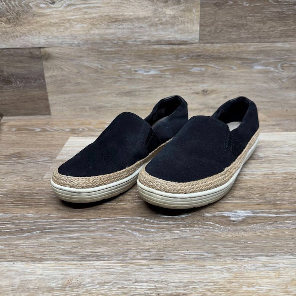Clarks Marie Sail Black Suede Jute Outlined Loafers Women's Size 8